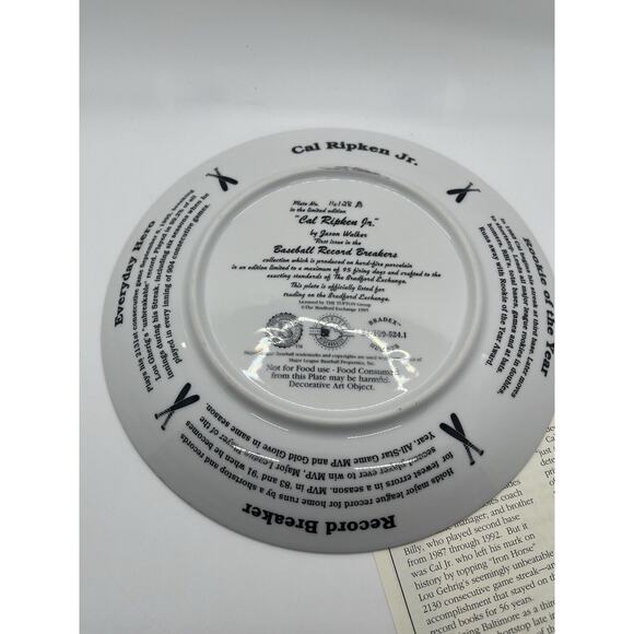 Cal Ripken Jr 1995 Record Breaker Bradford Exchange Gold Foil Plate w/ COA - Picture 7 of 10